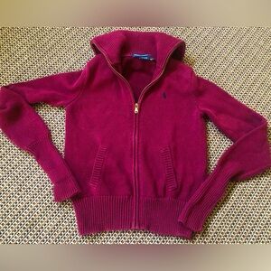 Ralph Lauren Sport Burgundy Garnet Maroon Full Zip Closure Chunky Heavy Sweater